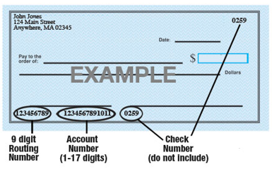 Sample check showcasing routing and account numbers.